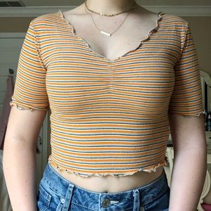 Orange Striped Lettuce Edge Topshop Crop Top
